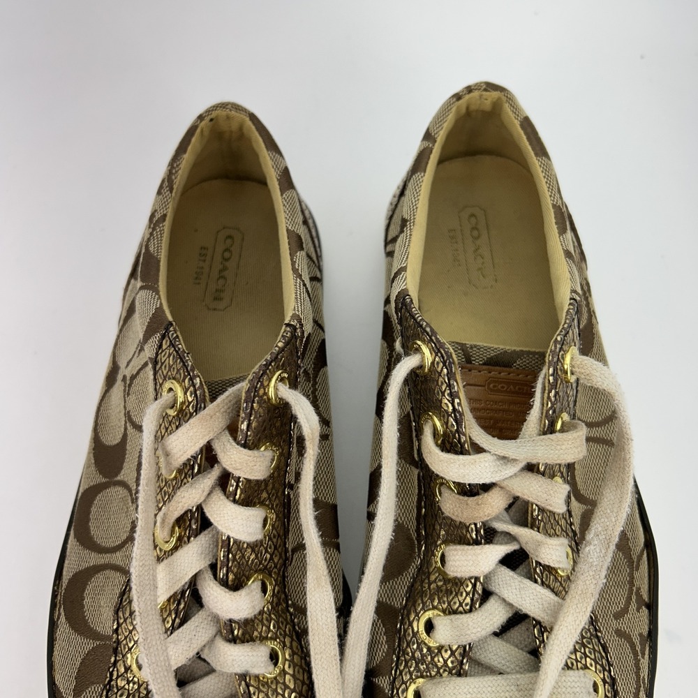 Coach Shoes Womens Size 7.5B Gema F0007 Gold Signature Canvas Lace Up Sneakers - Picture 14 of 16
